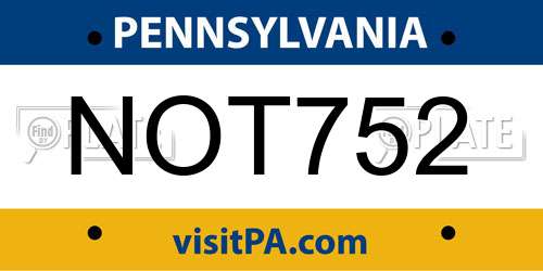 NOT752 Pennsylvania License Plate
