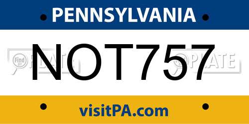 NOT757 Pennsylvania License Plate