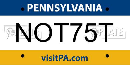 NOT75T Pennsylvania License Plate
