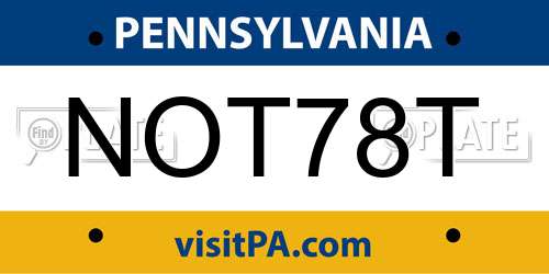 NOT78T Pennsylvania License Plate