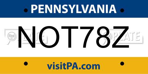 NOT78Z Pennsylvania License Plate