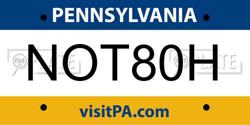 NOT80H Pennsylvania License Plate