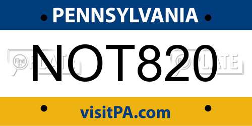NOT820 Pennsylvania License Plate