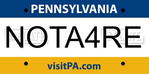 NOTA4RE Pennsylvania License Plate