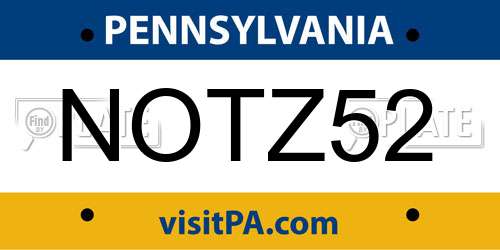NOTZ52 Pennsylvania License Plate