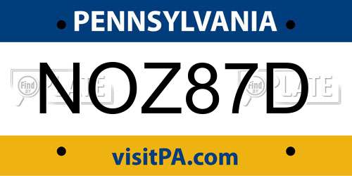 NOZ87D Pennsylvania License Plate