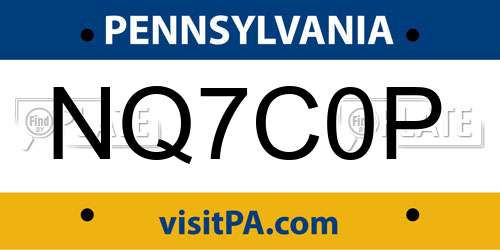 NQ7C0P Pennsylvania License Plate