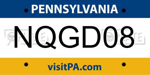 NQGD08 Pennsylvania License Plate