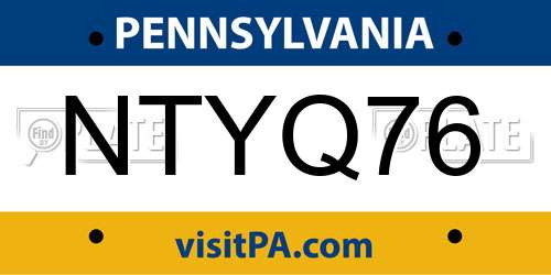 NTYQ76 Pennsylvania License Plate