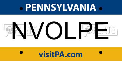 NVOLPE Pennsylvania License Plate