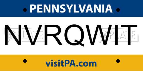 NVRQWIT Pennsylvania License Plate