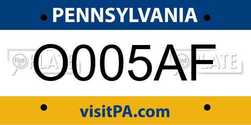 O005AF Pennsylvania License Plate