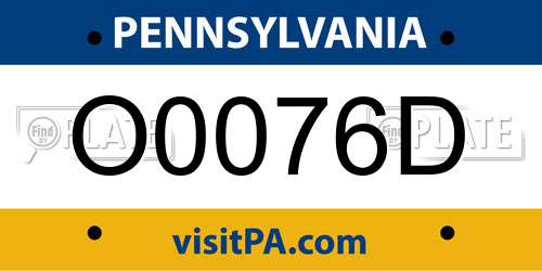 O0076D Pennsylvania License Plate