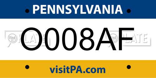O008AF Pennsylvania License Plate