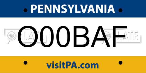 O00BAF Pennsylvania License Plate