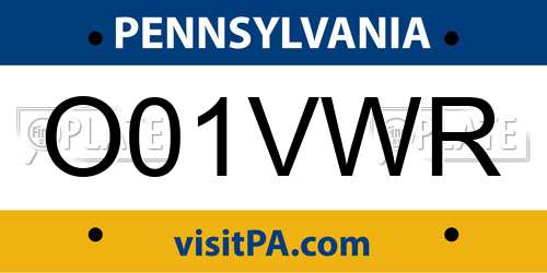 O01VWR Pennsylvania License Plate