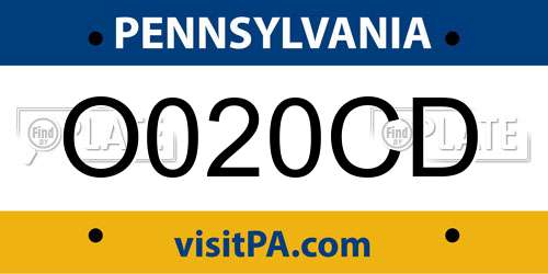 O020CD Pennsylvania License Plate
