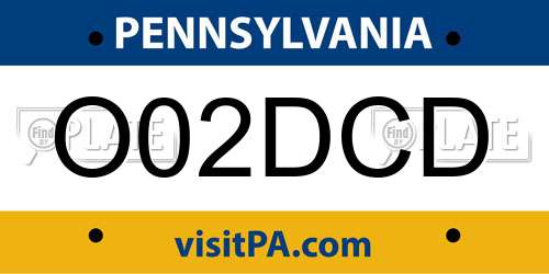 O02DCD Pennsylvania License Plate