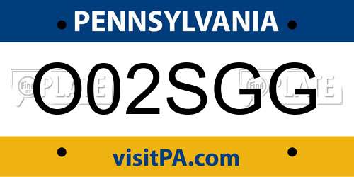 O02SGG Pennsylvania License Plate