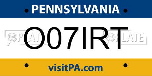 O07IRT Pennsylvania License Plate
