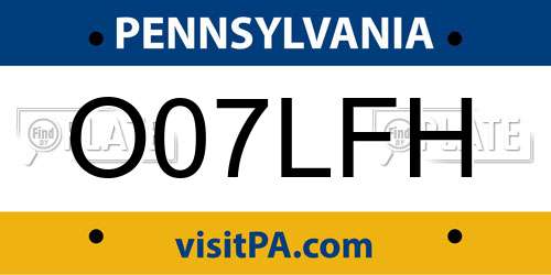 O07LFH Pennsylvania License Plate