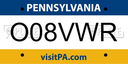 O08VWR Pennsylvania License Plate