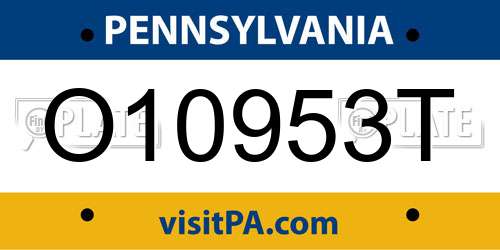 O10953T Pennsylvania License Plate