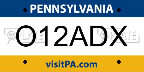 O12ADX Pennsylvania License Plate