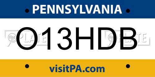 O13HDB Pennsylvania License Plate