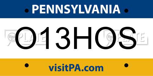 O13HOS Pennsylvania License Plate
