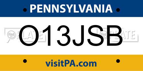 O13JSB Pennsylvania License Plate