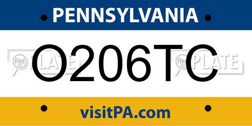 O206TC Pennsylvania License Plate
