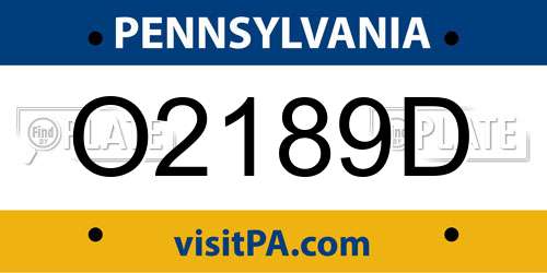 O2189D Pennsylvania License Plate
