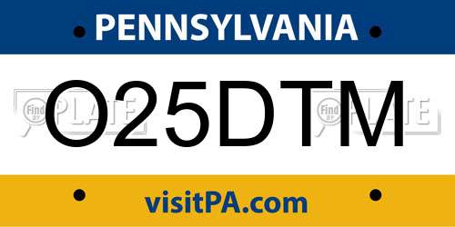 O25DTM Pennsylvania License Plate