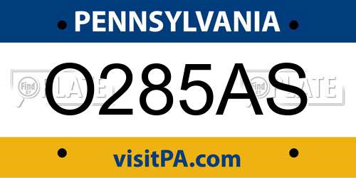 O285AS Pennsylvania License Plate