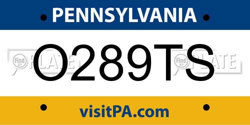 O289TS Pennsylvania License Plate