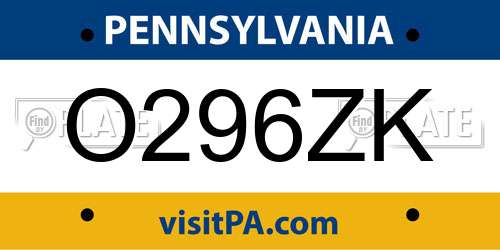 O296ZK Pennsylvania License Plate