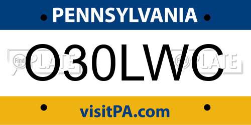 O30LWC Pennsylvania License Plate