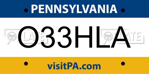 O33HLA Pennsylvania License Plate