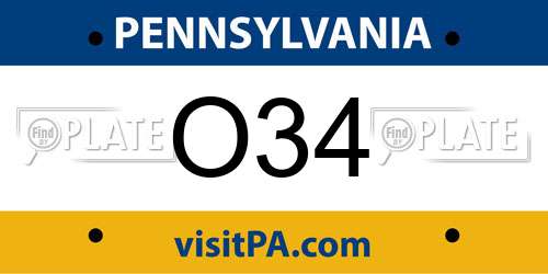 O34 Pennsylvania License Plate