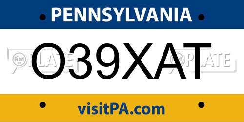 O39XAT Pennsylvania License Plate