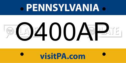 O400AP Pennsylvania License Plate
