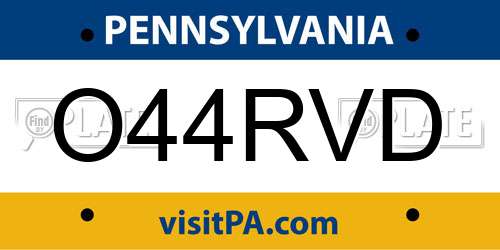 O44RVD Pennsylvania License Plate