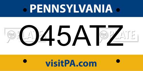 O45ATZ Pennsylvania License Plate