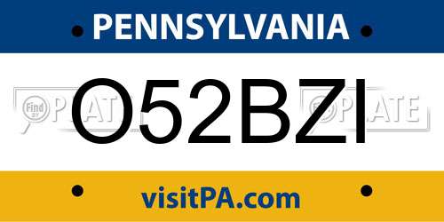 O52BZI Pennsylvania License Plate