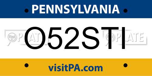 O52STI Pennsylvania License Plate