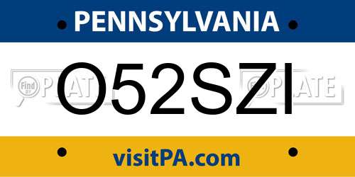 O52SZI Pennsylvania License Plate