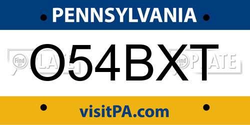 O54BXT Pennsylvania License Plate