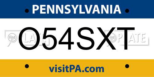 O54SXT Pennsylvania License Plate