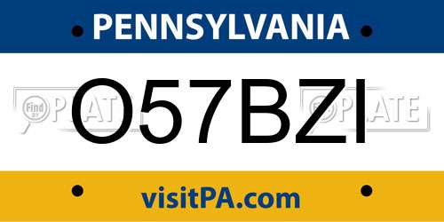 O57BZI Pennsylvania License Plate